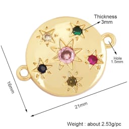 Trendy Star Moon Love Heart Flower Connector,18K Gold Plated CZ Charm Jewelry Findings Bracelet Necklace Accessories Supply M55