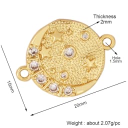 Trendy Star Moon Love Heart Flower Connector,18K Gold Plated CZ Charm Jewelry Findings Bracelet Necklace Accessories Supply M55
