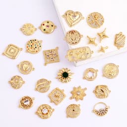 Trendy Star Moon Love Heart Flower Connector,18K Gold Plated CZ Charm Jewelry Findings Bracelet Necklace Accessories Supply M55