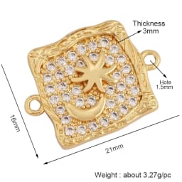 Trendy Star Moon Love Heart Flower Connector,18K Gold Plated CZ Charm Jewelry Findings Bracelet Necklace Accessories Supply M55