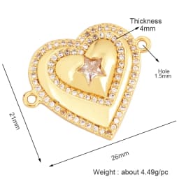 Trendy Star Moon Love Heart Flower Connector,18K Gold Plated CZ Charm Jewelry Findings Bracelet Necklace Accessories Supply M55