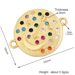 Trendy Star Moon Love Heart Flower Connector,18K Gold Plated CZ Charm Jewelry Findings Bracelet Necklace Accessories Supply M55