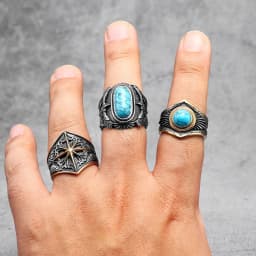 316L Stainless Steel Ring Gemstones Trendy Turquoise Men Rings Eagle Rock Punk for Male Boyfriend Jewelry Best Gift Dropshipping