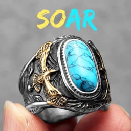 316L Stainless Steel Ring Gemstones Trendy Turquoise Men Rings Eagle Rock Punk for Male Boyfriend Jewelry Best Gift Dropshipping