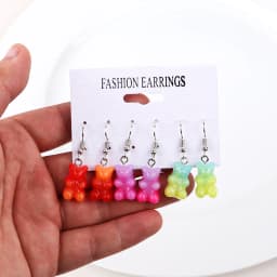 3 Pairs/Set Candy Color Acrylic Gummy Bear Drop Earrings for Women Korean Transparent Resin Jelly Bears Earring Sets Y2k Jewelry
