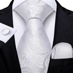 White Sliver Men's Ties Hanky Cufflinks Set Silk Neck ties For Men Wedding Party Business Mens Tie 2022 New Fashion Brand Hi-Tie
