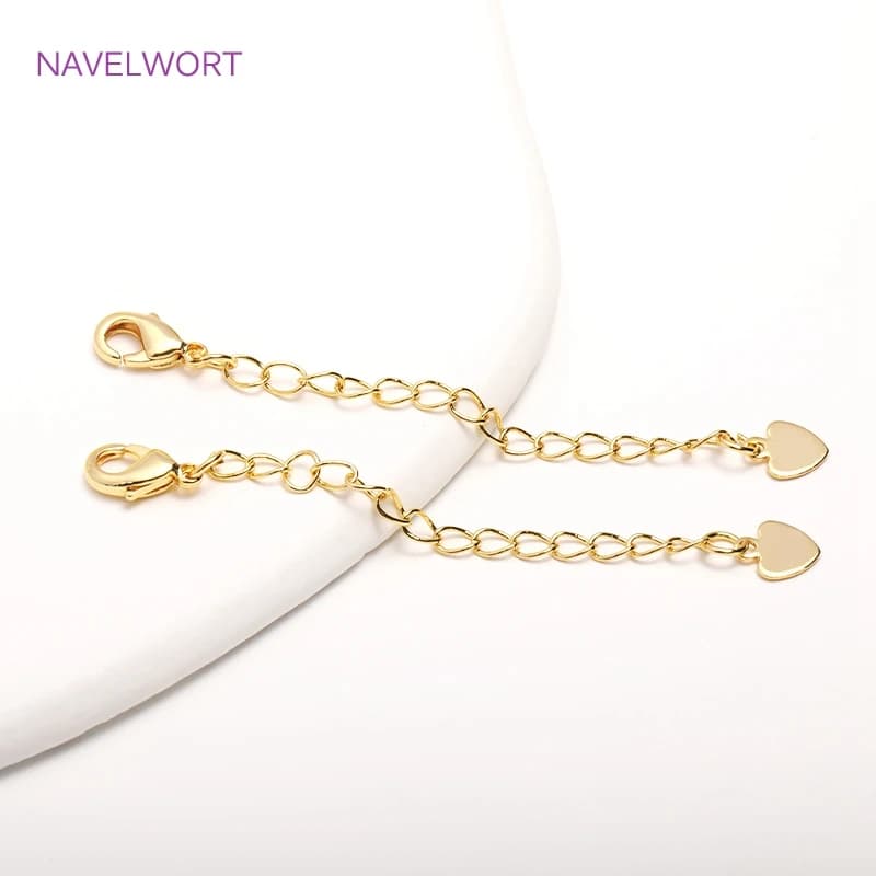 14K Gold Plated Lobster Claw Clasps with Extender Chain Brass Metal Extension Extended Lobster Tail Chains Clasps Connectors