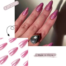 24pcs Glitter Fake Nails Purple Shiny Cat Eye Press On Nails Almond Head Manicure Nail Tips Pink/Blue False Nail Patch For Girl