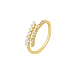 Light Luxury Micro Rhinestone Rings Woman Gold-color Elegant Simulated Pearl Open Ring Party Wedding Stackable Ring Jewelry A-
