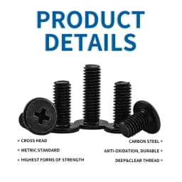 NINDEJIN M2-M6 Thin Flat Head Laptop Screw Set Black Carbon Steel Ultra Thin Wafer Head Phillips Machine Screw Nut Assortment