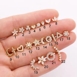 Zircon Ear Piercing For Women Stainless Steel Moon Flower Cartilage Stud Earrings Helix Tragus Rook Flat Piercing Jewelry 1PC
