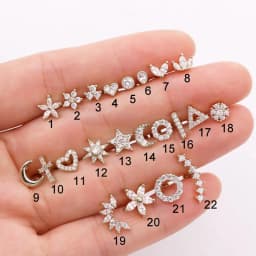 Zircon Ear Piercing For Women Stainless Steel Moon Flower Cartilage Stud Earrings Helix Tragus Rook Flat Piercing Jewelry 1PC