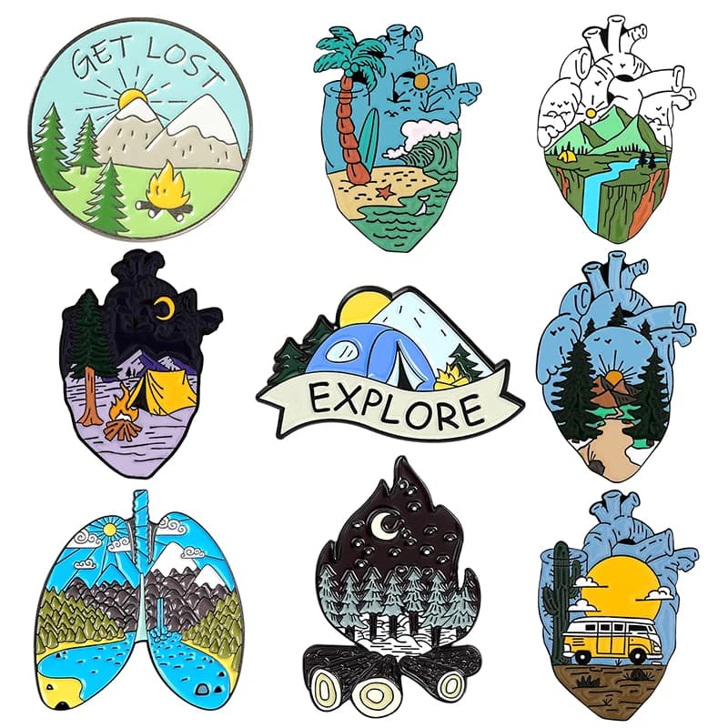 Go Camping Enamel Pin Touring Car Camper Outdoor Tent Brooch Collar Badge Mountain Climbing Adventure Jewelry Gift