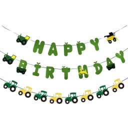 Green Tractor Birthday Banner Set Felt Tractor Garland Banner Farm Themed Birthday Party Supplies Decorations