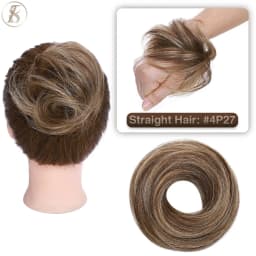 TESS 17g/23g Hair Bun Chignon 100% Human Hair Curly Hair Elastic Donut Ponytail Hair Extensions Wrap Natural Color Hairpiece