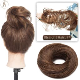 TESS 17g/23g Hair Bun Chignon 100% Human Hair Curly Hair Elastic Donut Ponytail Hair Extensions Wrap Natural Color Hairpiece