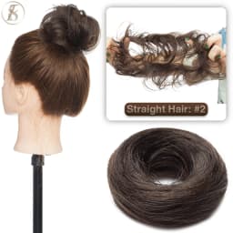 TESS 17g/23g Hair Bun Chignon 100% Human Hair Curly Hair Elastic Donut Ponytail Hair Extensions Wrap Natural Color Hairpiece