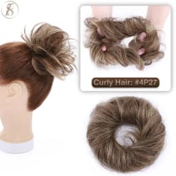 TESS 17g/23g Hair Bun Chignon 100% Human Hair Curly Hair Elastic Donut Ponytail Hair Extensions Wrap Natural Color Hairpiece