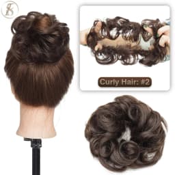 TESS 17g/23g Hair Bun Chignon 100% Human Hair Curly Hair Elastic Donut Ponytail Hair Extensions Wrap Natural Color Hairpiece
