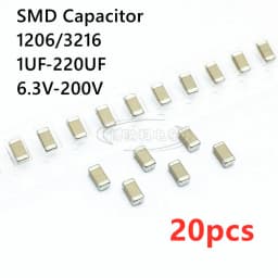 20PCS 1206 3216 SMD Capacitor 1UF 2.2UF 4.7UF 10UF 22UF 47UF 100UF 220UF 10V 16V 25V 35V 50V 63V 100V 200V X7R X5R ±10%=K ±20%=M