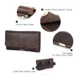Cow Leather Men Phone Belt Clip Pouch for Apple iPhone 17 16 15 14 Pro Max Case Samsung Galaxy Cellphone 4.7-6.9 inch Waist Bag