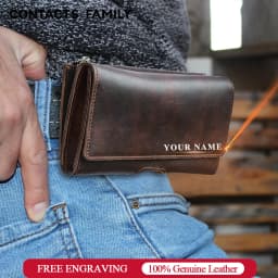 Cow Leather Men Phone Belt Clip Pouch for Apple iPhone 17 16 15 14 Pro Max Case Samsung Galaxy Cellphone 4.7-6.9 inch Waist Bag