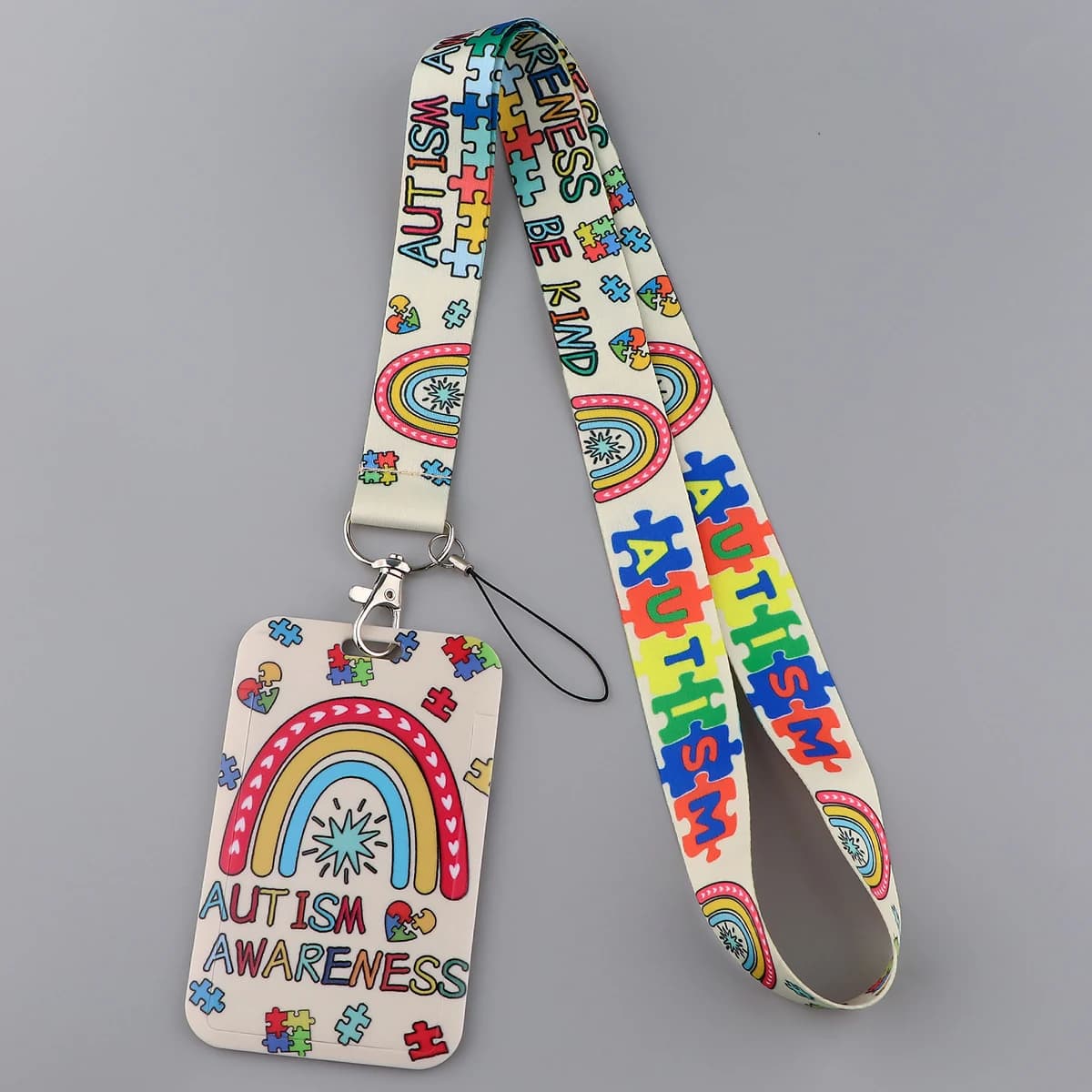 KKZ776 Rainbow Lanyard Card ID Holder Car KeyChain Autism Puzzle ID Card Pass Gym Phone Badge Doctor Key Ring Holder Jewelry