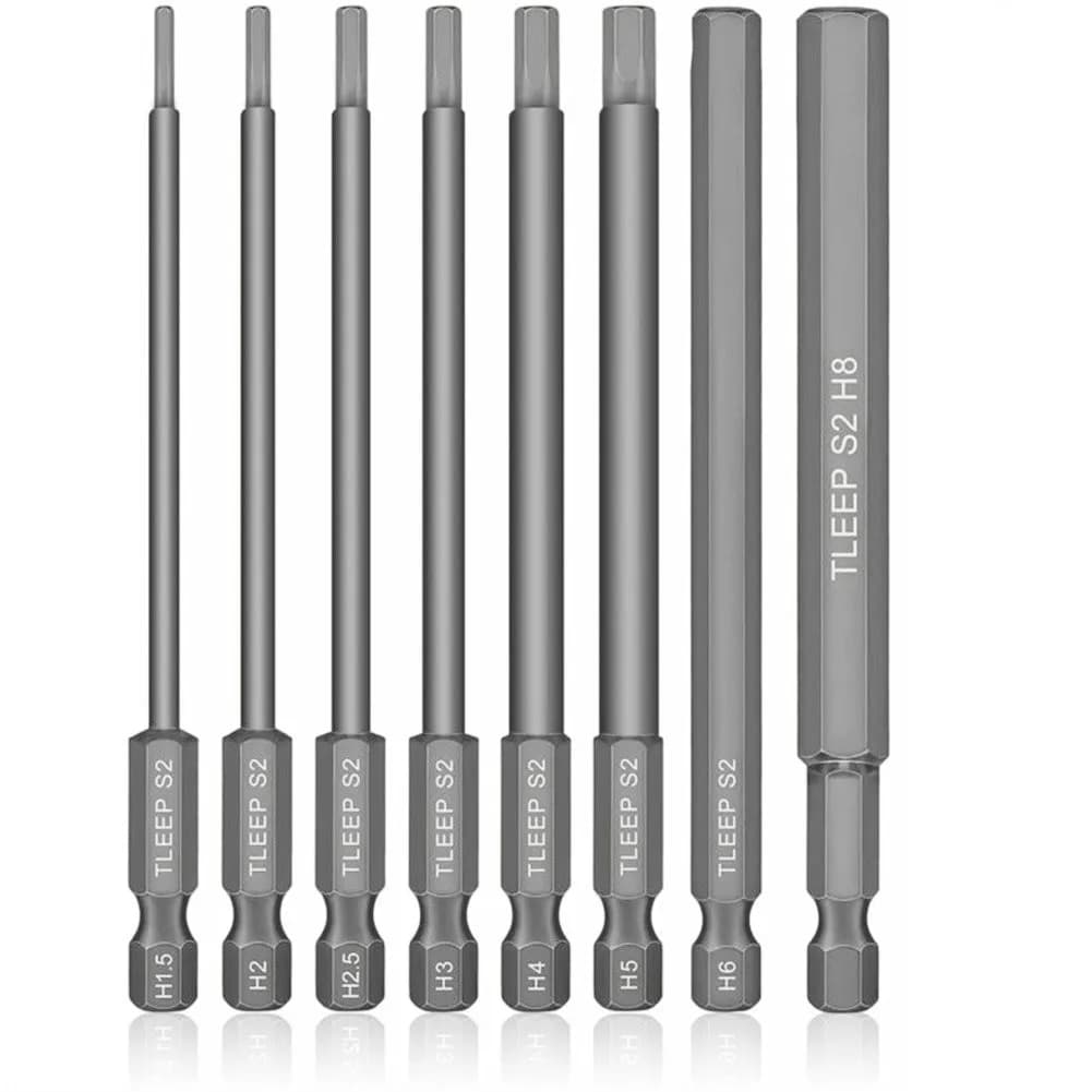 8Pcs 1/4" Hex Shank Head Allen Wrench Screwdriver Socket Bit Metric Magnetic Screwdriver Bits Set