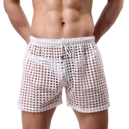 Men's Sexy Big Mesh Hollow Out Boxer Shorts Men Leisure Household Transparent Nets Board Shorts