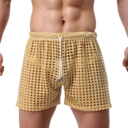 Men's Sexy Big Mesh Hollow Out Boxer Shorts Men Leisure Household Transparent Nets Board Shorts