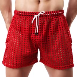 Men's Sexy Big Mesh Hollow Out Boxer Shorts Men Leisure Household Transparent Nets Board Shorts