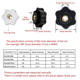 4-15pcs M4 M5 M6 M8 M10 M12 Thumb Knob Nut Black White Clamping Handle Plum Thread Hand Mechanical Manual Tighten Star Nuts