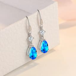 925 Sterling Silver Earrings Blue Crystal Zircon Heart-Shaped Water Drop Earrings For Women Fashion Jewelry Gifts