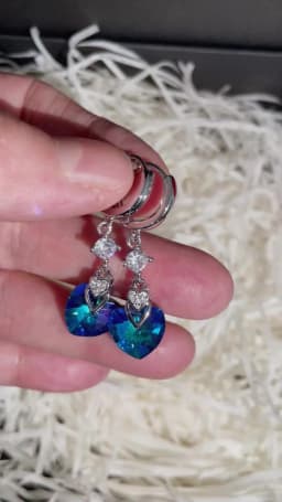 925 Sterling Silver Earrings Blue Crystal Heart-Shaped Zircon Earrings For A Woman'S Engagement Charm Jewelry Gift