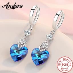 925 Sterling Silver Earrings Blue Crystal Heart-Shaped Zircon Earrings For A Woman'S Engagement Charm Jewelry Gift