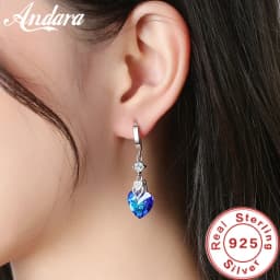 925 Sterling Silver Earrings Blue Crystal Heart-Shaped Zircon Earrings For A Woman'S Engagement Charm Jewelry Gift