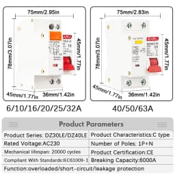 1P+N 230V DZ30L DZ40LE EPNL DPNL 6-63A Residual Current Circuit Breaker With Over And Short Current Leakage Protection RCBO MCB