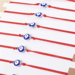 12Pcs/set Blue Eyes Rhinestone Charms Bracelet Set Fashion Handwoven Red Rope Adjustable Wrist For Women Girls Jewelry Gift
