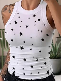 Summer Basic Elastic Tank Top Digital Printing T-shirt Women's O Neck Racerback Sexy Tank Top Stripe Print Sleeveless Tank Top