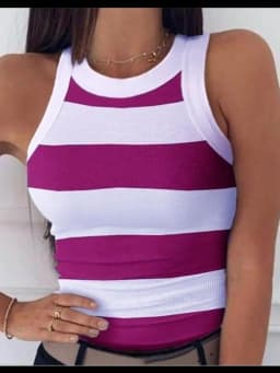 Summer Basic Elastic Tank Top Digital Printing T-shirt Women's O Neck Racerback Sexy Tank Top Stripe Print Sleeveless Tank Top