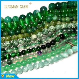 Natural Green Stone Beads Agate Crystal Jade Turquoise Loose Round Spacer Bead for Jewelry Making Diy Bracelet Accessories 15''