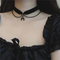 Gothic Lolita Girls Velvet Moon Choker Necklace for Women Vintage Sexy Necklaces with Pendants JK Uniform Punk Goth Neck Jewelry