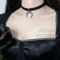 Gothic Lolita Girls Velvet Moon Choker Necklace for Women Vintage Sexy Necklaces with Pendants JK Uniform Punk Goth Neck Jewelry