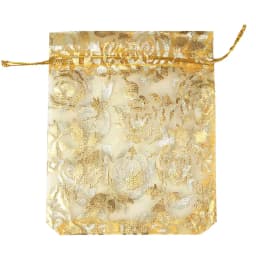 25/50/100pcs/lot Drawstring Organza Gift Bag Hot Gold Color Rose Print Pouches Wedding Christmas Party Candy Jewelry Packing