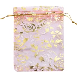 25/50/100pcs/lot Drawstring Organza Gift Bag Hot Gold Color Rose Print Pouches Wedding Christmas Party Candy Jewelry Packing