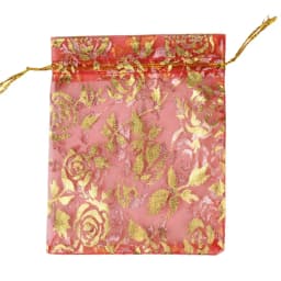 25/50/100pcs/lot Drawstring Organza Gift Bag Hot Gold Color Rose Print Pouches Wedding Christmas Party Candy Jewelry Packing
