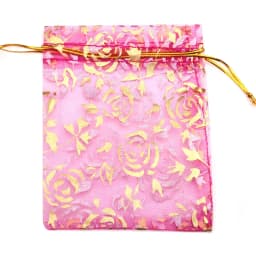 25/50/100pcs/lot Drawstring Organza Gift Bag Hot Gold Color Rose Print Pouches Wedding Christmas Party Candy Jewelry Packing