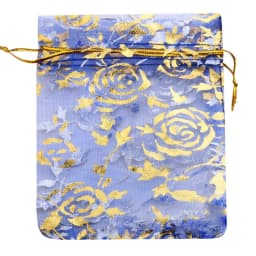 25/50/100pcs/lot Drawstring Organza Gift Bag Hot Gold Color Rose Print Pouches Wedding Christmas Party Candy Jewelry Packing