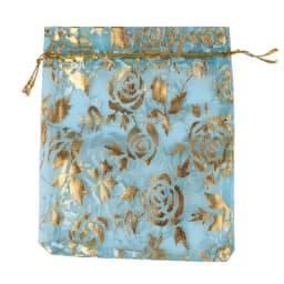 25/50/100pcs/lot Drawstring Organza Gift Bag Hot Gold Color Rose Print Pouches Wedding Christmas Party Candy Jewelry Packing