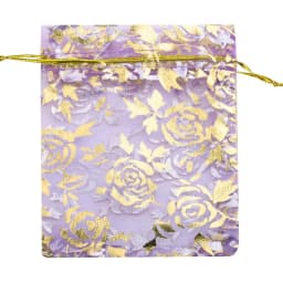 25/50/100pcs/lot Drawstring Organza Gift Bag Hot Gold Color Rose Print Pouches Wedding Christmas Party Candy Jewelry Packing